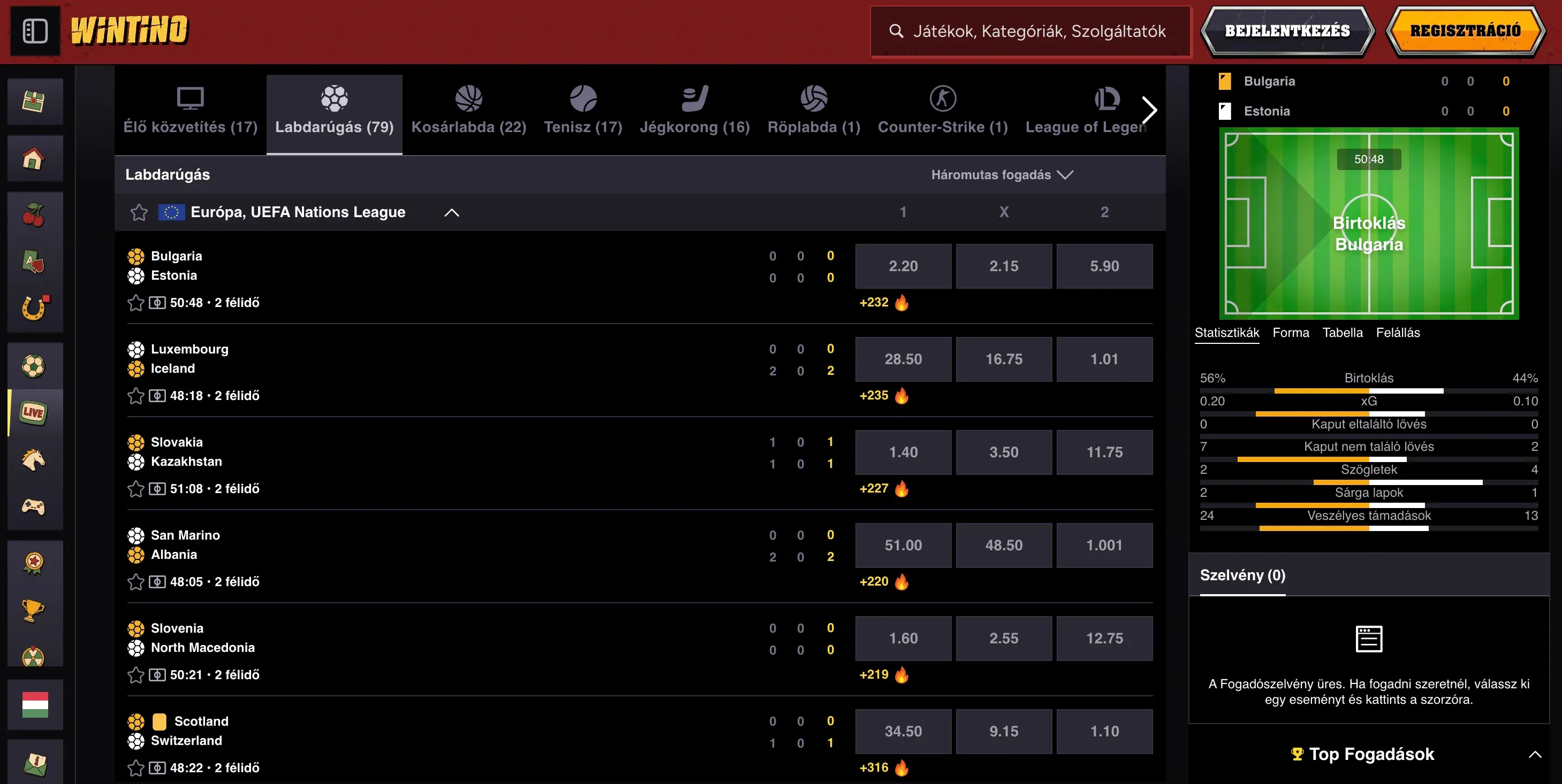 Élő fogadás a Wintino